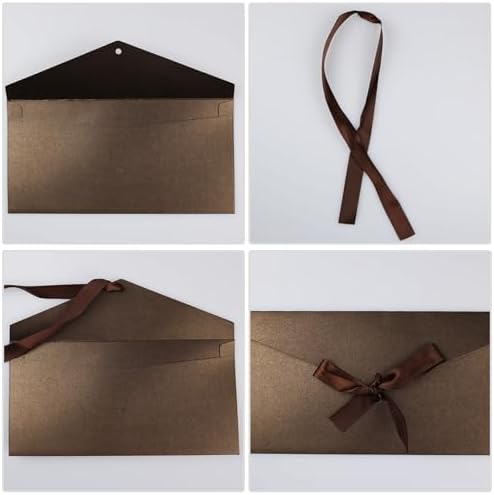 10 Pack Kraft Paper Envelopes with Ribbons, Invitation Greeting Envelopes for Festival and Party - Dark Brown