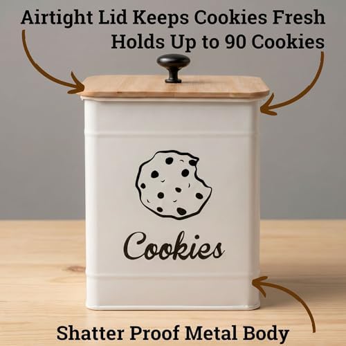 Cookie Jar with Airtight Bamboo Lid, 6"D x 8"H, 1 Gallon Iron Cookie Tin
