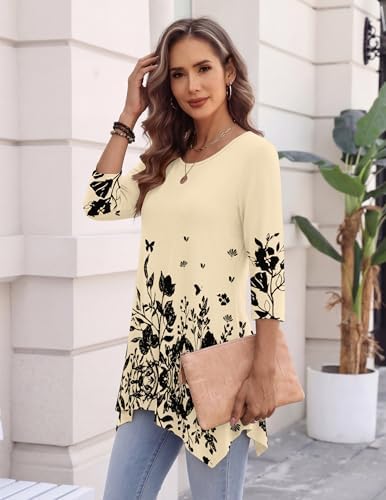 Zeagoo Womens Tops 3/4 Sleeve Loose Fit Dressy Tunics Plus Size Boho Shirts