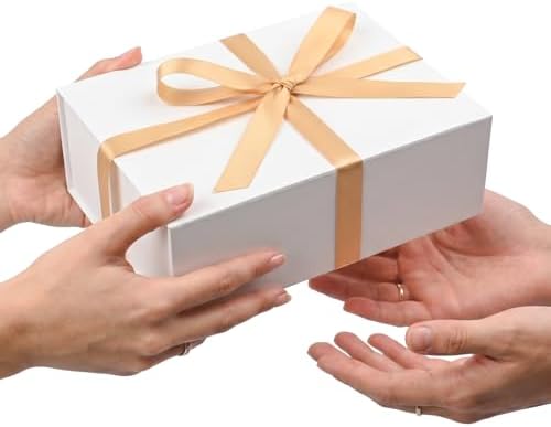LIFELUM White Gift Box for Wedding with Magnetic Lid, 9.5"x7"x3.5"