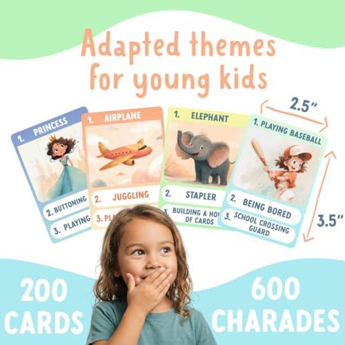 Charades for Kids & Family – Fun Acting Card Game for Family Game Night, No Reading Required & Cooperative Picture Charades Board Game, Ages 4 and Up, Kids Charades Game, for Boys & Girls