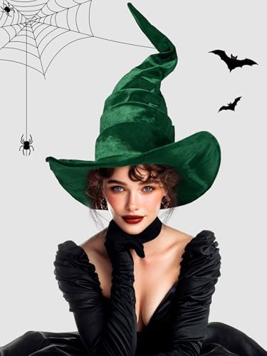 Ultrafun Women's Large Ruched Witch Hat Halloween Black Witch Wizard Hat Costume Accessory Adult