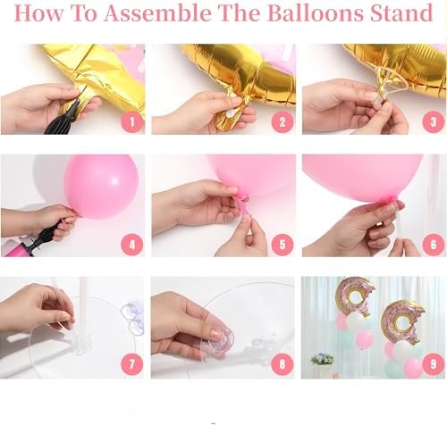 Donut Balloon Table Centerpiece Stand Kit 2 Sets for Table with 2 Doughnut Foil Balloons 14 Latex Pastel Balloons for Donut Party Decorations Pastel Birthday Party Baby Shower Decorations