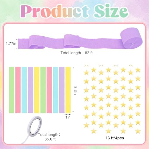 700 Sheet Macaron Paper Chain Strips and 52 ft Gold Star Garland Set