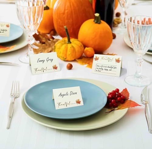 50 Count Thankful Cards 2.5 x 3.5 Inch Gratitude Place Cards with Gold Foil