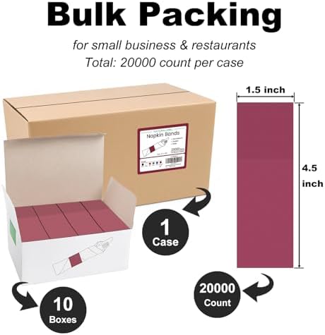 NATURALABEL Self-Adhesive Napkin Bands, Bulk Pack of 20,000, Burgundy