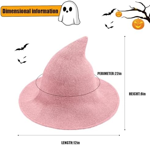 Leuceiy Witch Hat for Women, Wide Brim Foldable Wool Kintted Wizard Hats