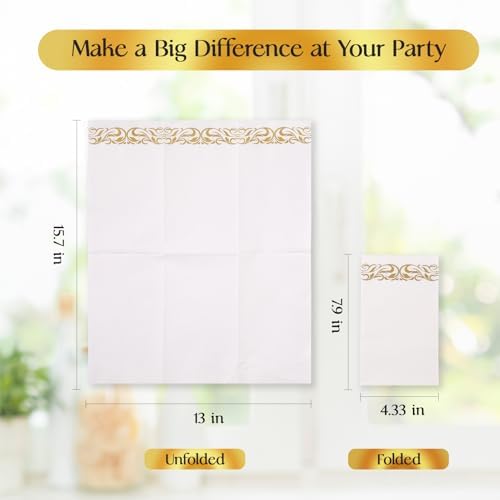 Vplus 200 Pack Paper Napkins, Soft Disposable Dinner Napkins, 3 Ply, Gold