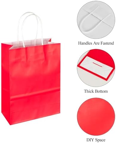 BLEWINDZ 32Pcs Small Paper Gift Bags with Tissues, Red Party Favor Bags with Handles, 8.7" Goodie Bag for Birthday, Shopping, Party Supplies