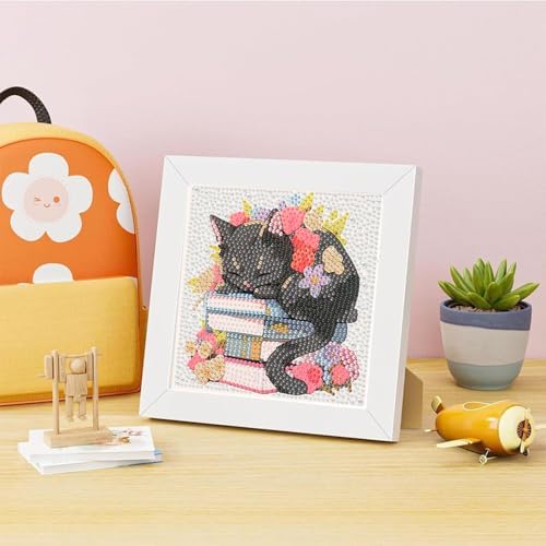 Black Cat Diamond Art Kit for Kids with Frame,Diamond Painting Kit for Kids