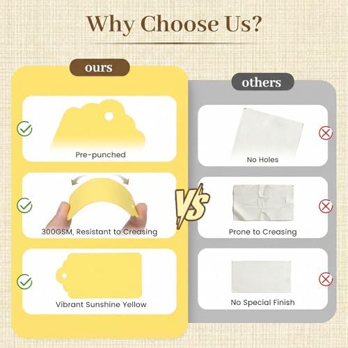 SallyFashion 120Pc Yellow Gift Tags with String, 1.6 X 2.8 inch