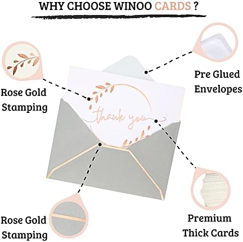 Winoo Design Heavy Duty Thank You Cards with Envelopes - 36 PK - Gold Thank You Notes 4x6 Inches Baby Shower Cards Wedding Small Business Graduation Funeral Bridal Shower (Rose Gold)
