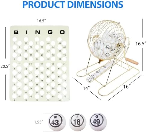 GSE Professional Bingo Game Set for Adults Large Groups, (Gold Cage)