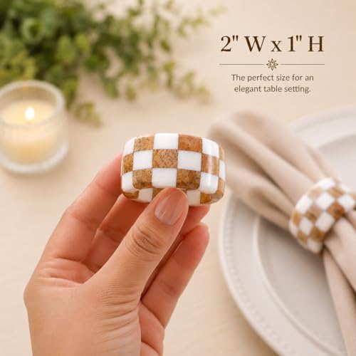 CLEENTABLE Resin & Wood Napkin Rings, Set of 8, White