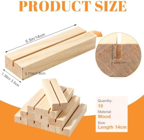 10Pcs 5.51x1.38 Inches Wood Table Number Stands, Wooden Place Card Holders, Acrylic Sign Holders for Wedding, Ceremony, Birthday, Party, Home Decoration, Events (3mm Slots)