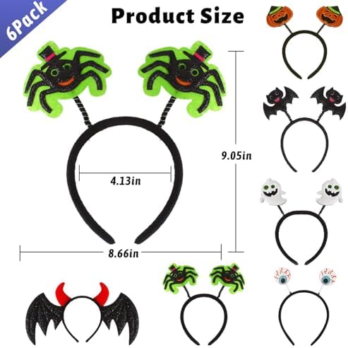 CCINEE 6 Pack Halloween Headbands Assorted Element Costume Headbands Eyeball Bat Spider Ghost Pumpkin Head Wears for Halloween Party Supply Cosplay Decoration