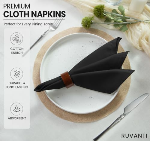 Ruvanti Cloth Napkins Set of 12, Cotton Enrich 18”x18” - Black