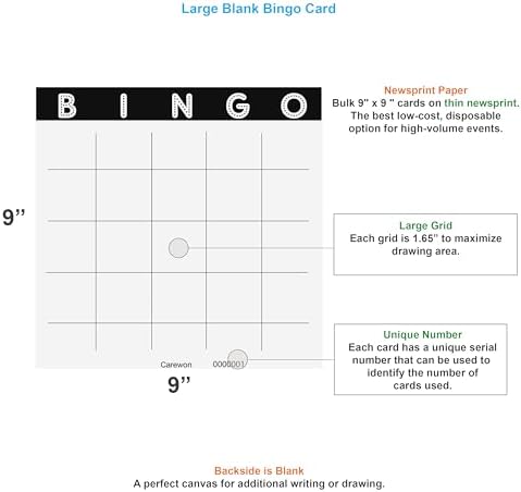 50 Blank Bingo Cards, 9 x 9 Inch, Paper Bingo Sheets