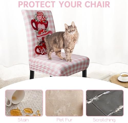 Valentine Chair Covers Set of 4 Candy Love Heart Dining Room Slipcovers Stretch Parsons Chair Seat Protectors Valentine Decor-4PCS