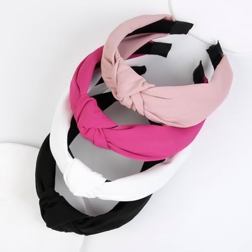 Huachi Pink Headbands for Women Girls Valentine‘s Day Head bands Non Slip Cute Knotted Headbands Fashion Womens Headband Wide Top Knot Hairband for Women‘s Hair Pink Girls Hair Accessories for Women