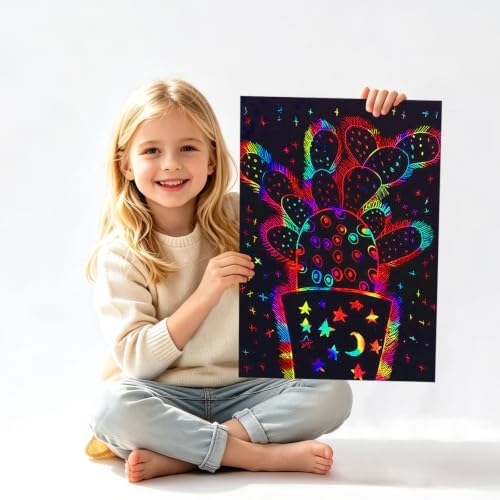 FUNNYB&G 60 Pcs Big Rainbow Scratch Paper Art for Kids Arts and Crafts Kit