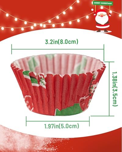 Bake Choice Standard 200 Pcs Christmas Cupcake Liners with 12 Pcs Cupcake Toppers, Christmas Muffin Liners, Baking Cups for Xmas Holiday Party Favors