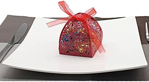 KPOSIYA Pack of 70 Laser Cut Rose Candy Boxes, Favor Boxes 2.5"x 2.5"x 3.1", Gift Boxes Bridal Shower Anniverary Birthday Party Wedding Favor (Red)