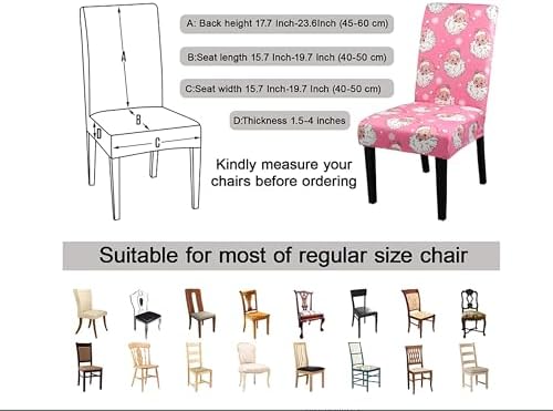 Christmas Chair Covers for Dining Room Set of 6 Christmas Santa Claus Dining Chair Protectors 6 Pcs Stretch Removable Washable Chair Slipcovers 6 Pack for Winter Xmas Holiday Home and Party Decor