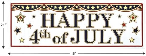 Beistle Happy 4th of July Sign Banners, 21” x 5’, 2 Pack – Summer Patriotic Holiday Welcoming Party Supplies with Stars, Independence Day Decorations for Indoors & Outdoors