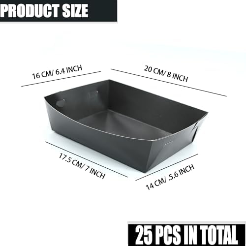 25 Pcs Paper Food Tray 4 lb Large Food Boats Nacho Plates Disposable Serving Snack Trays Large Paper Trays Boat for Nachos, Hotdogs, Tacos, Fries (Black)