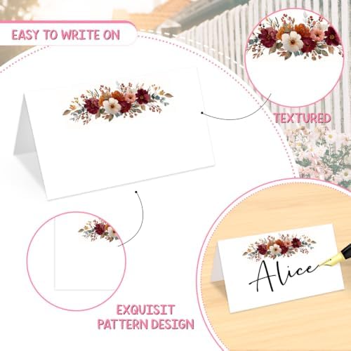 25Pcs Fall Floral Place Cards, Retro Boho Watercolor Rose Flower Tent Blank Name Cards, Seat Card for Autumn Party Wedding Buffet Party Table Setting Supplies, 2.1 x 3.5 Inch Folded -19