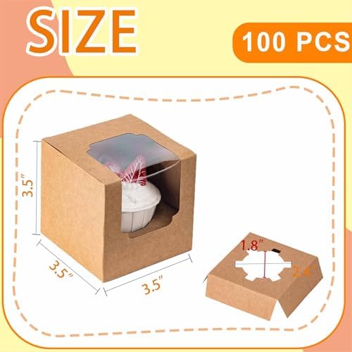 BOOMIBOO 100 Pack Individual Cupcake Containers, Cupcake Boxes with Window