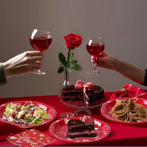 Dereinwo 50 Pcs Valentines Day Paper Plates and Napkins Set