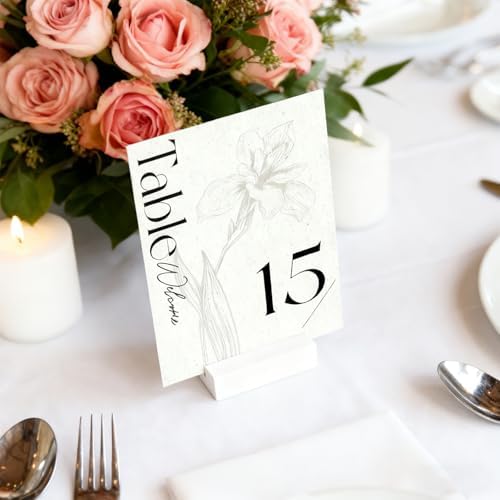 15 Pieces White Wood Table Number Stands Wood Place Card Holders Picture Holder Acrylic Sign Holders for Ceremony Birthday Party Home Decoration ﻿