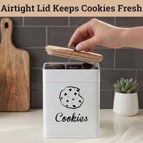 Cookie Jar with Airtight Bamboo Lid, 6"D x 8"H, 1 Gallon Iron Cookie Tin