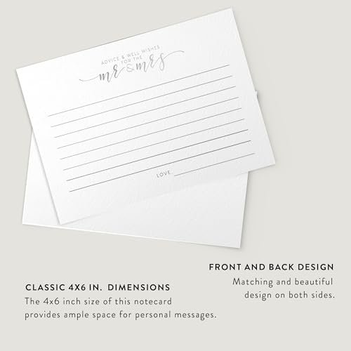 Dashleigh Bridal Shower Advice Cards - 50 Gold Foil Recipe & Newlywed Advice Cards, 4x6 Wedding Games Activity, Double-Sided Bridal Shower Decorations & Gifts (200, Silver Foil)