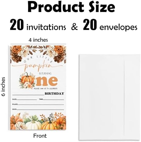 1st Birthday Party Invitation - Set Of 20 Fall Leaves & Pumpkin Pumpkin Invite Cards With Envelopes - Autumn Birthday Invitation Cards For Boys Girls - Thanksgiving Birthday Party Supplies Decor-A09