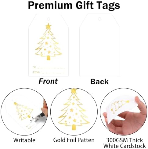 joycraft 60Pcs Christmas Name Gift Tags, 4 Styles Christmas Tree Tags
