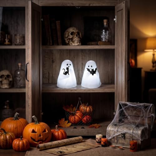 GenSwin Bat & Cat Ghost Halloween Ghost Flameless Candles with Timer