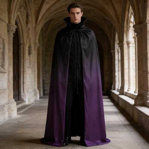 Adult Stand Collar with Hood Reversible Cloak Masquerade Cape for Halloween
