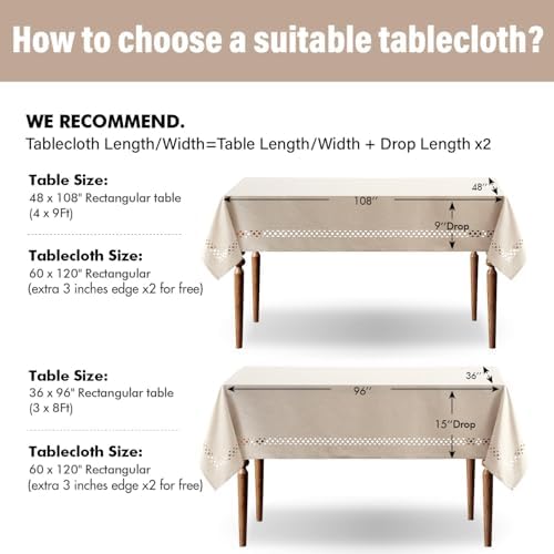MIULEE Beige Rectangle Tablecloth with Decorative Cutouts 60x120 inch