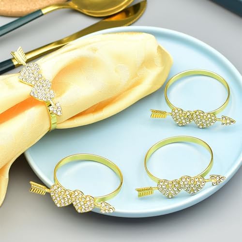 Valentine's Day Napkin Rings Set of 6, Metal Gold Love Heart Napkin Holders Valentine's Day Table Decorations Mother's Day Wedding Decorations Party Supplies