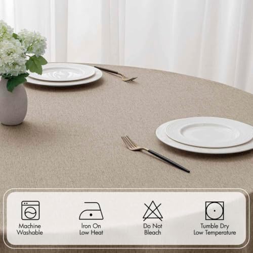 MIULEE Khaki 60 Inch Round Linen Tablecloth with Decorative Cutouts