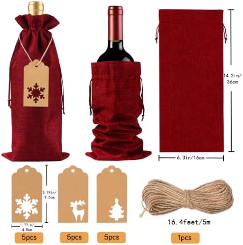 JOICEE 12 Pcs Wine Red Burlap Wine Bags Wine Bottle Gift Bags