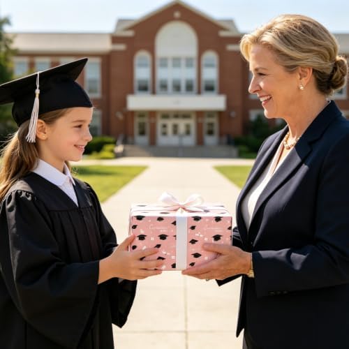 Cuitpan 2026 Graduation Wrapping Paper - 4 Jumbo Sheets,28x40 Inches, Pink Cap & White Diploma Design, Gift Wrap for Graduates, Graduation Parties, Seniors, School Events