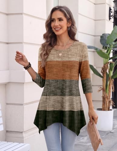 Zeagoo Womens Tops 3/4 Sleeve Loose Fit Dressy Tunics Plus Size Boho Shirts