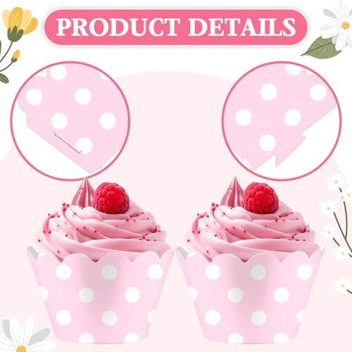 Domensi 100 Pcs Pink Polka Dots Cupcake Wrappers for Party Supplies