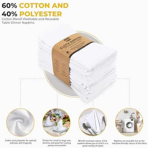 Utopia Kitchen Cotton Blend White Cloth Napkins [12 Pack, 18x18 Inch]