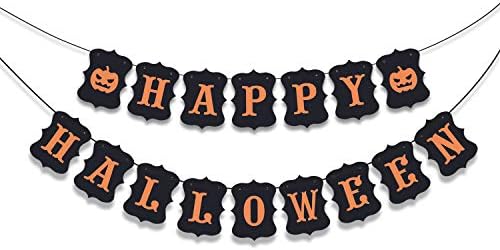 ERKOON Happy Halloween Banner Bunting with Pumpkin Sign for Halloween Wall Decorations Party Supplies Home Hanging Photo Props