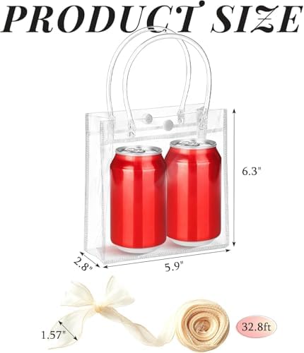 Ohuimrt 50 Pack 5.9" x 2.8" x 6.3" Clear Plastic Gift Bags with Handles